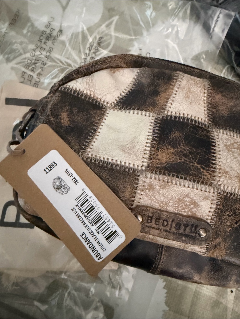 BED|STU Black & Cream Distressed Check Oval Crossbody - Picture 8 of 8